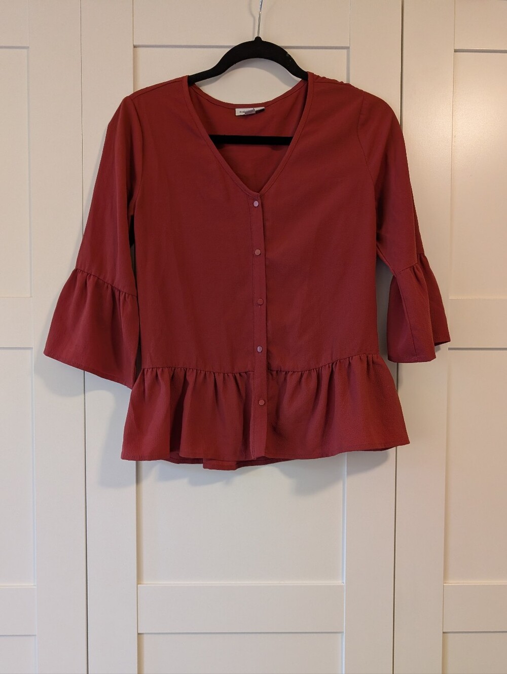 Frank & Oak Rust Red Peplum Button-Front Blouse